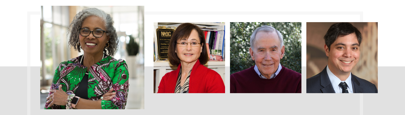 banner of main speaker and three panelists