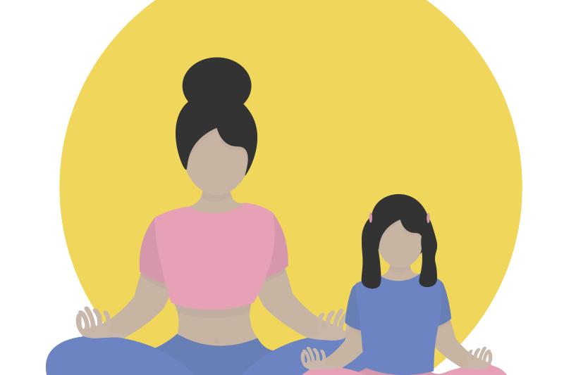 Illustration of woman and young girl meditating