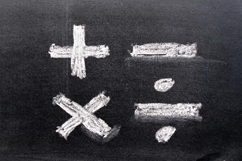 Mathematical operators written in chalk. 