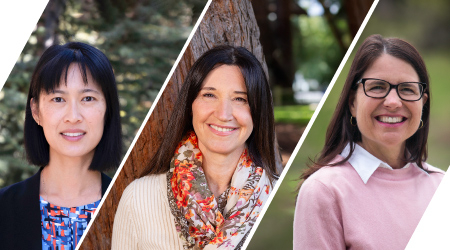 The three 2025 Alumni Excellence in Education Awardees -- Tina Cheuk, Laura Evans, and Heather Kirkpatrick -- in a photo collage, smiling