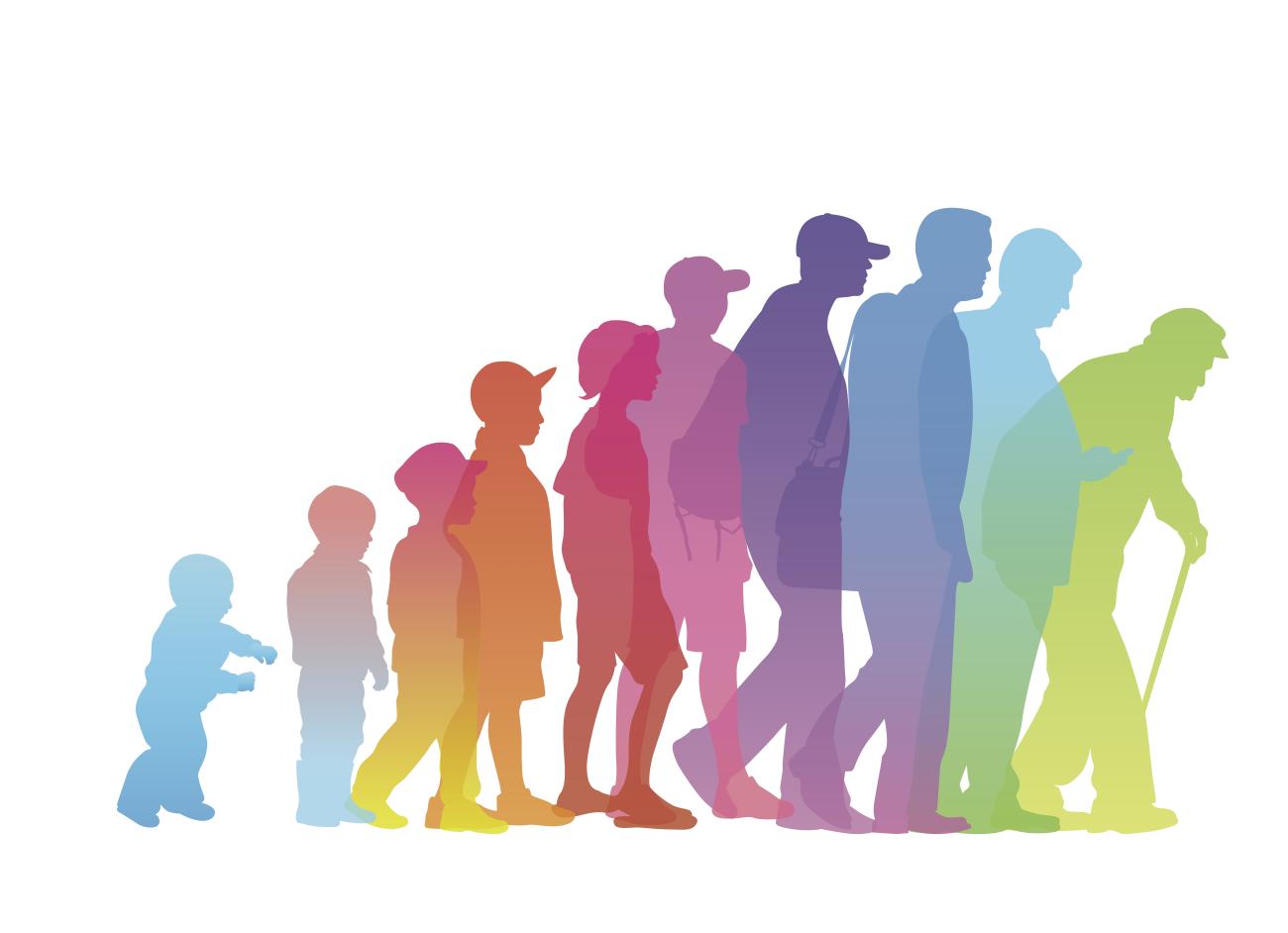 Image of a person from toddler to old age