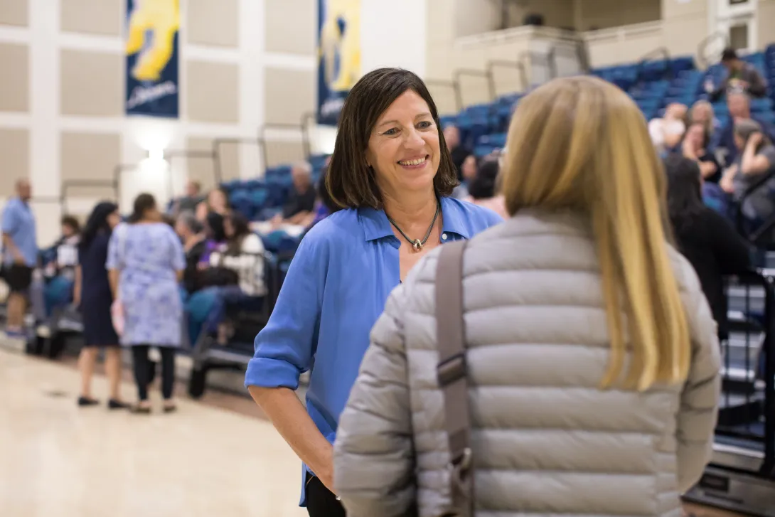 Photo of Jo Boaler at a community event